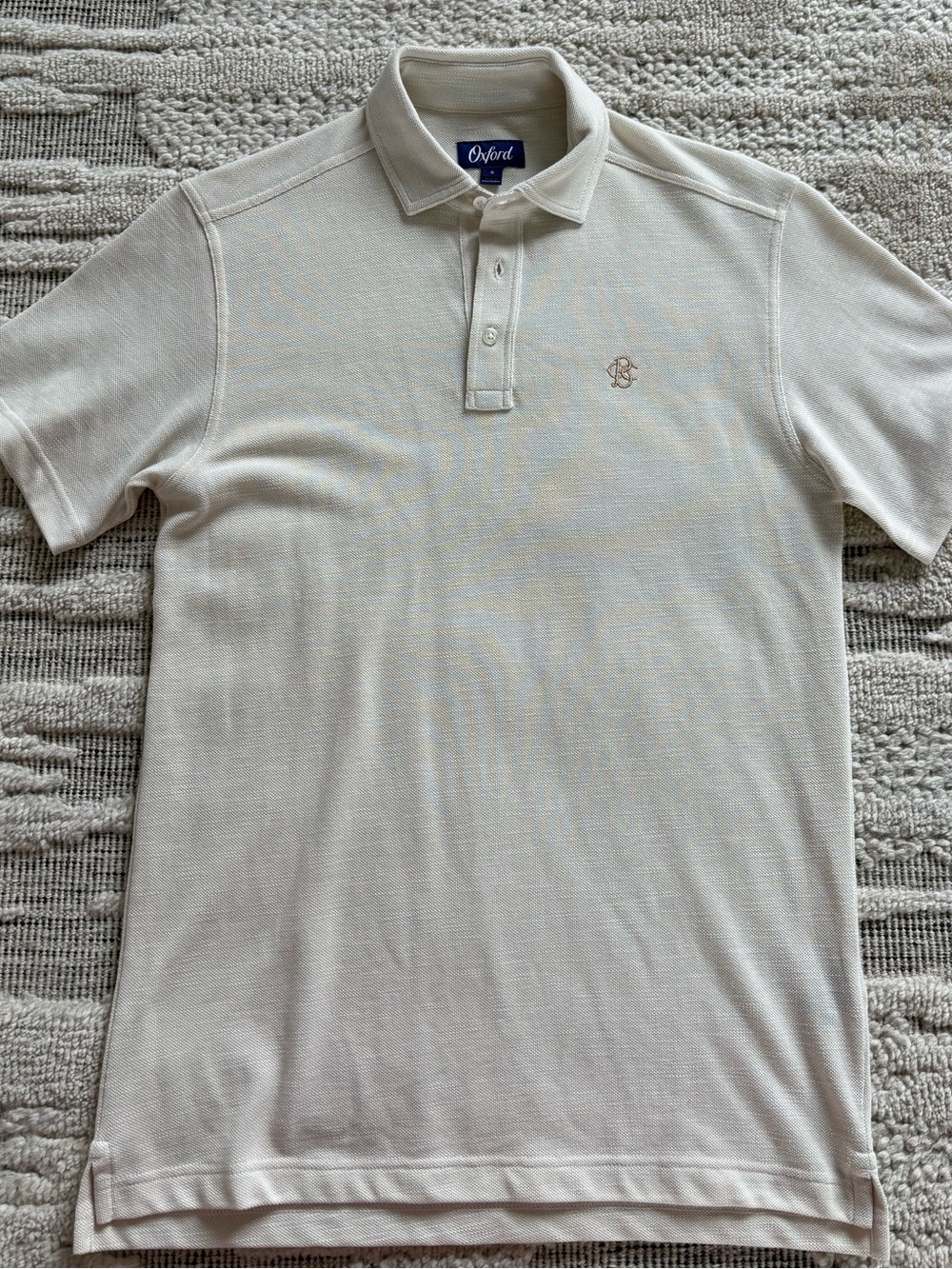 NWOT Oxford Men’s Cream Polo with Subtle Logo, Size Small